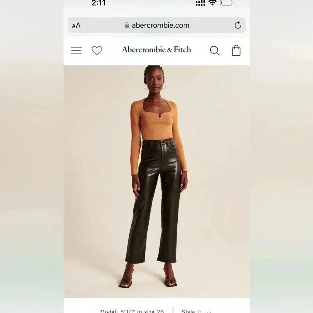 Abercrombie & Fitch The Ankle Straight Ultra High Rise Black Faux Leather Pants